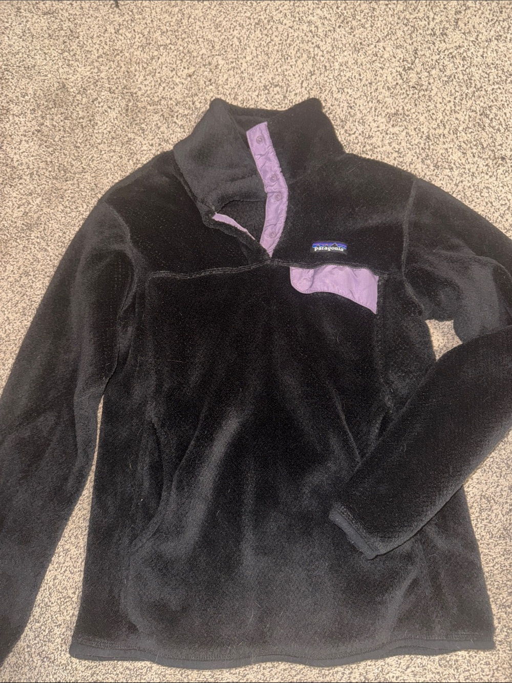 Patagonia Black Fleece Pullover with Lavender Accents